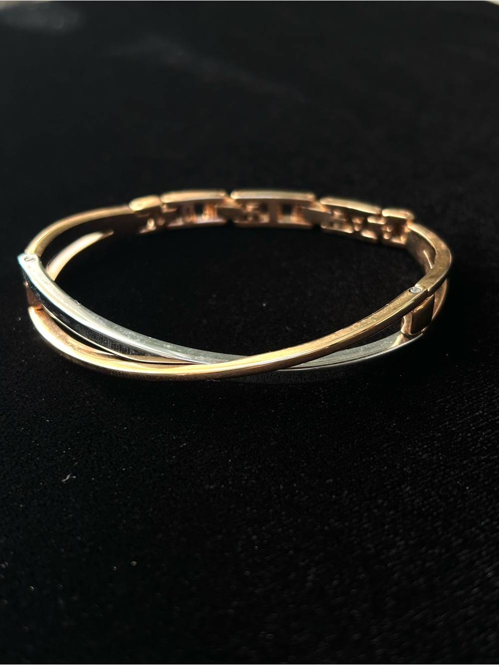 Gold & Silver Crisscross Metal Bangle Bracelet, 7”